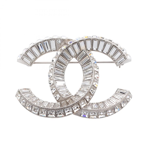CHANEL COCO Mark Brooch Pin F20V Metal rhinestone Silver SHW Used Women
