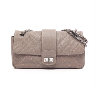CHANEL 2.55 Matelasse Chain Shoulder Bag Grained Calfskin leather Beige Used SHW