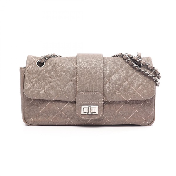 CHANEL 2.55 Matelasse Chain Shoulder Bag Grained Calfskin leather Beige Used SHW