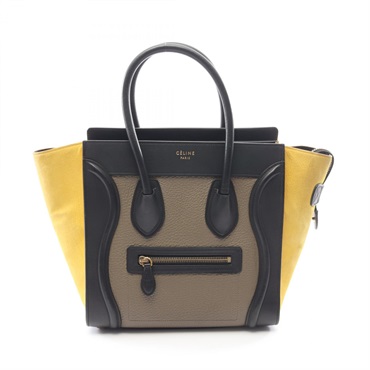 CELINE Luggage micro shopper Tote Bag 167793 Leather Suede Black Yellow Used