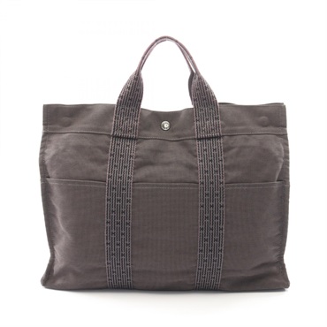HERMES HerlineMM Hand Tote Bag Nylon canvas Gray Used unisex SHW