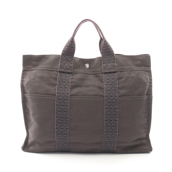 HERMES HerlineMM Hand Tote Bag Nylon canvas Gray Used unisex SHW