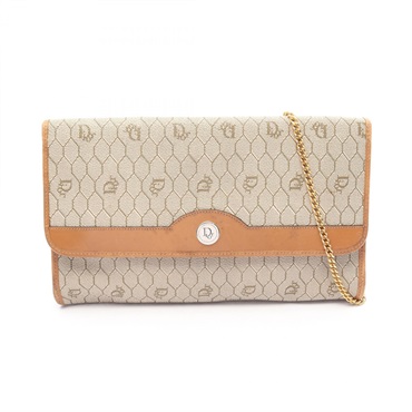 Christian Dior Honeycomb chain Shoulder hand Bag canvas leather Beige Brown Used