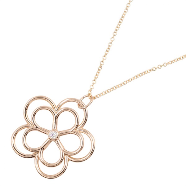 TIFFANY＆CO Open Flower Diamond Necklace Pendant 18KRG Pink Rose Gold Used Women