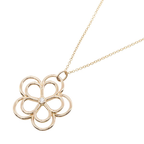 TIFFANY＆CO Open Flower Diamond Necklace Pendant 18KRG Pink Rose Gold Used Women