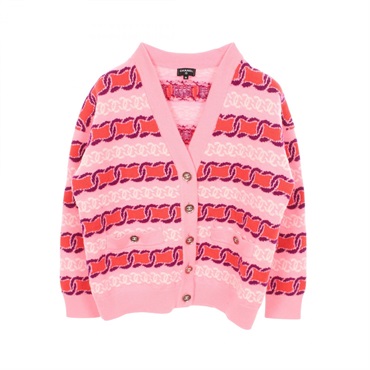 CHANEL COCO Mark V neck Cardigan #36 P75774K10913 cashmere Pink Purple Used CC
