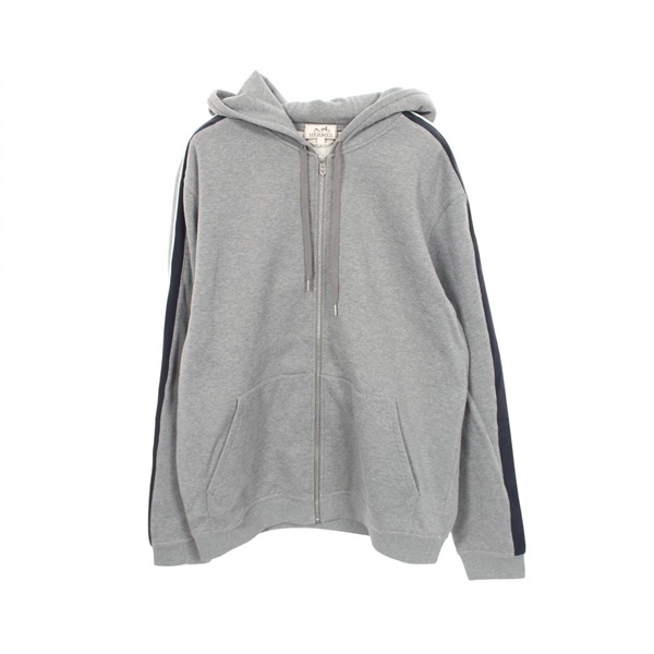 HERMES Side line Hoodie #XXL 12-5742 cotton Gray Navy White White Used mens