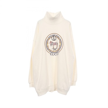 GUCCI Logo embroidery Sweatshirts 760367 cotton White Blue Gold Used Women # M