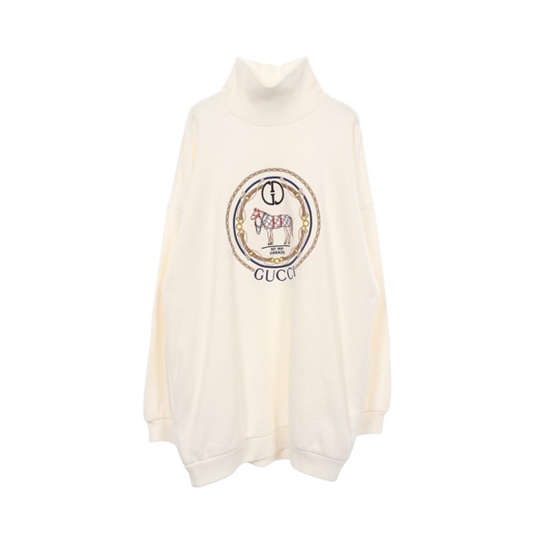 GUCCI Logo embroidery Sweatshirts 760367 cotton White Blue Gold Used Women # M
