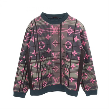 LOUIS VUITTON Monogram Jacquard Check sweatshirts cotton Green Pink Used mens #M