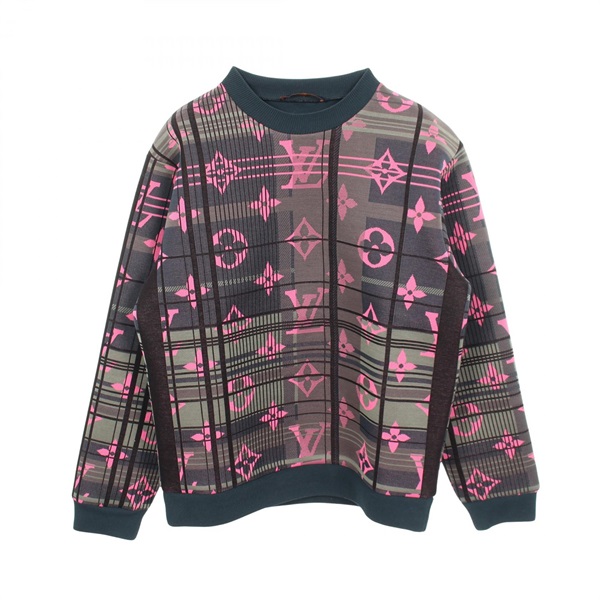 LOUIS VUITTON Monogram Jacquard Check sweatshirts cotton Green Pink Used mens #M