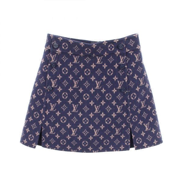 LOUIS VUITTON Monogram skirt #34 mini RW201W QS3 FISK01 wool Navy Pink Used