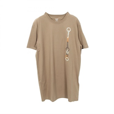 HERMES Printed T-shirt Dress 4H4517DA *47-7709 cotton Khaki Used Women #44
