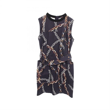 LOUIS VUITTON Belted Chain Print Sleeveless Dress #38 RW212W FO6 FLDR56 cotton