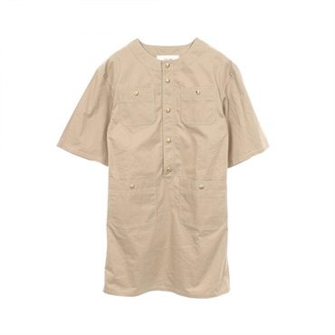 CELINE Triomphe Button Short Sleeve Dress 2R29F204I cotton Beige #34 Used Women
