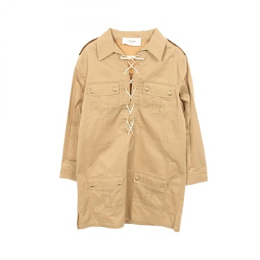 CELINE Safari Mini Dress 2Z490219I cotton Beige #36 Used Women