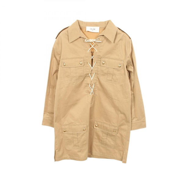 CELINE Safari Mini Dress 2Z490219I cotton Beige #36 Used Women