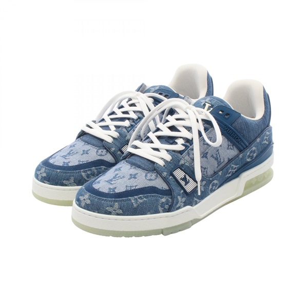 LOUIS VUITTON LV trainer line sneakers Monogram denim rubber Navy Used mens