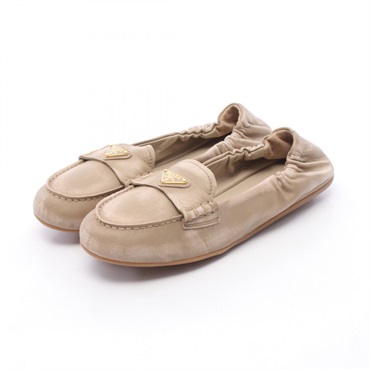 PRADA Triangular plate flat loafers leather Beige #36 Used Women