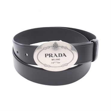 PRADA logo belt 23M006 leather Black Used mens #38/95