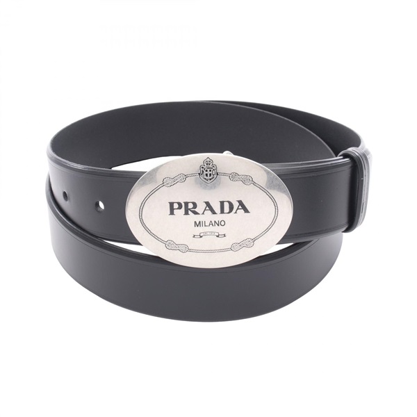 PRADA logo belt 23M006 leather Black Used mens #38/95