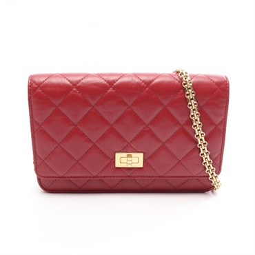 CHANEL 2.55 Matelasse Chain Shoulder Bag Calfskin leather Red Used Women GHW CC