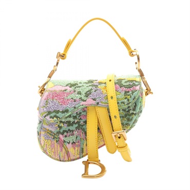 Dior Micro Saddle Hand Shoulder bag leather Fabric Yellow Green Used Women