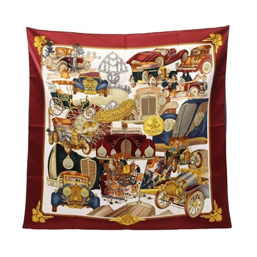 HERMES Carre90 Automobile Scarf Silk Bordeaux White Multicolor Used Women