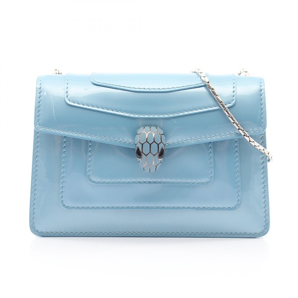 BVLGARI Serpenti Forever chain crossbody Shoulder Bag Patent leather Blue Used