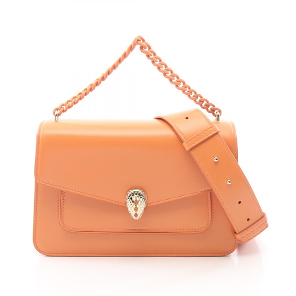 BVLGARI Serpenti Forever shoulder crossbody chain Handbag leather Orange Used