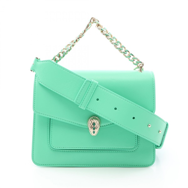 BVLGARI Serpenti Forever shoulder crossbody chain Handbag leather Green Used