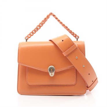 BVLGARI Serpenti Forever crossbody shoulder chain Handbag leather Orange Used