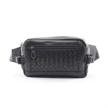 BOTTEGA VENETA Intrecciato Waist bum belt bag Calf leather Black Used unisex