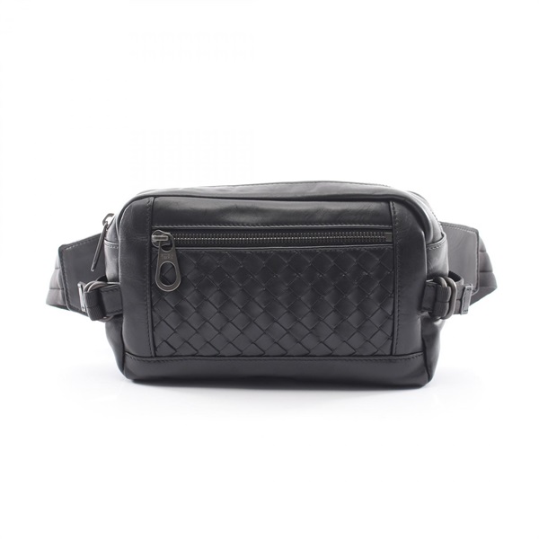 BOTTEGA VENETA Intrecciato Waist bum belt bag Calf leather Black Used unisex