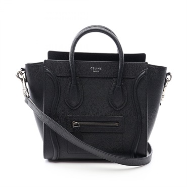 CELINE Luggage Nano Shopper 2WAY Shoulder Handbag leather Black Used Women