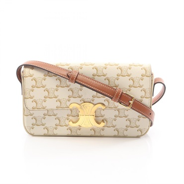 CELINE Claude Triomphe Shoulder Bag 194142 canvas leather White Brown Used