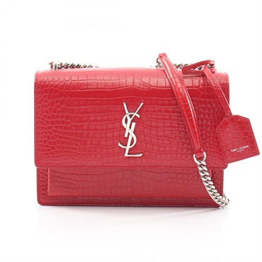 SAINT LAURENT PARIS Sunset Embossed Shoulder Bag 442906 leather Red Used Women