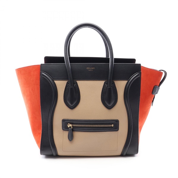CELINE Luggage mini shopper Handbag leather Black Beige Red Used Women