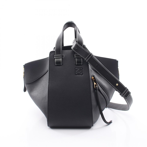 LOEWE HAMMOCK SMALL 2-Way Shoulder Handbag leather Navy Black Used Women