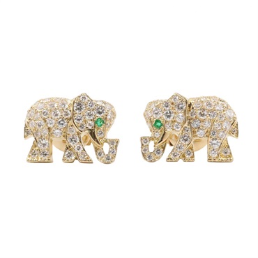 CARTIER Candy Pierced Earrings Diamond Emerald 18KYG Yellow Gold Used Women