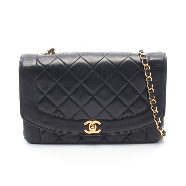 CHANEL Matelasse Diana Flap Chain Shoulder Bag Lamb sheep leather Black Used GHW