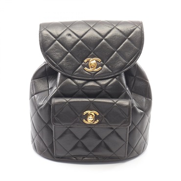 CHANEL Matelasse Rucksack Backpack Lambskin sheep leather Black Used Women GHW