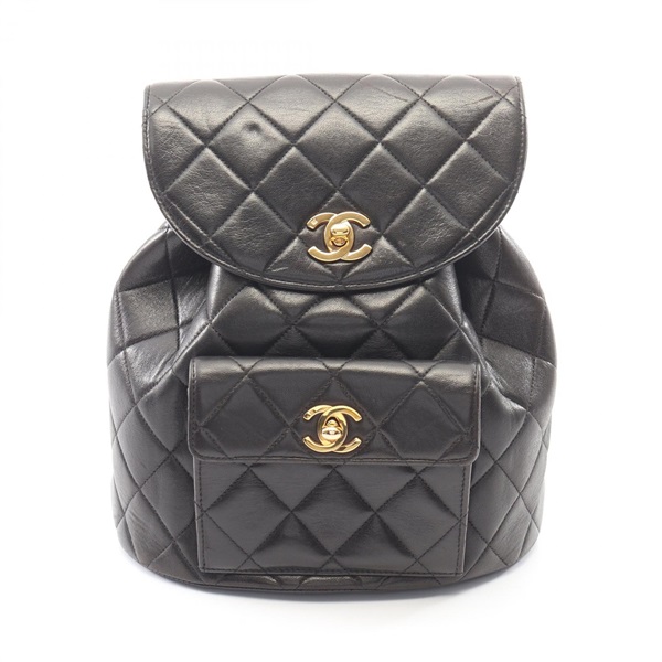 CHANEL Matelasse Rucksack Backpack Lambskin sheep leather Black Used Women GHW