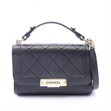 CHANEL Matelasse Quick Label Shoulder Hand Bag Leather Black Used Women SHW CC