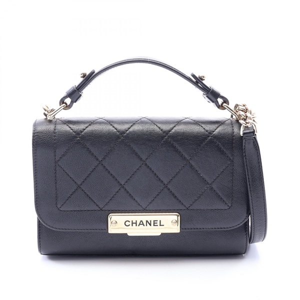 CHANEL Matelasse Quick Label Shoulder Hand Bag Leather Black Used Women SHW CC