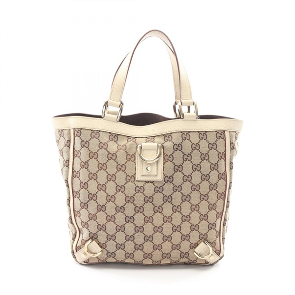 GUCCI Abbey GG canvas Tote Hand Bag 130739 Leather Beige Beige Used Women