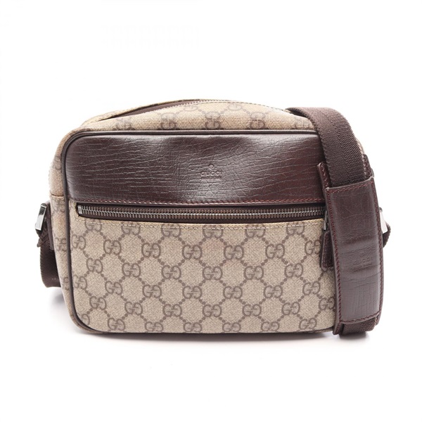 GUCCI GG plus Shoulder bag 114291 canvas leather Beige Brown Used Women