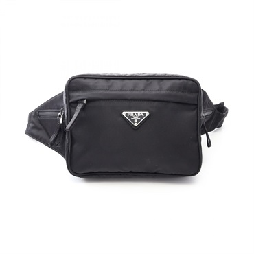 PRADA TESSUTO MONTAG Triangle logo Waist Belt Bum Bag Nylon Black Used unisex