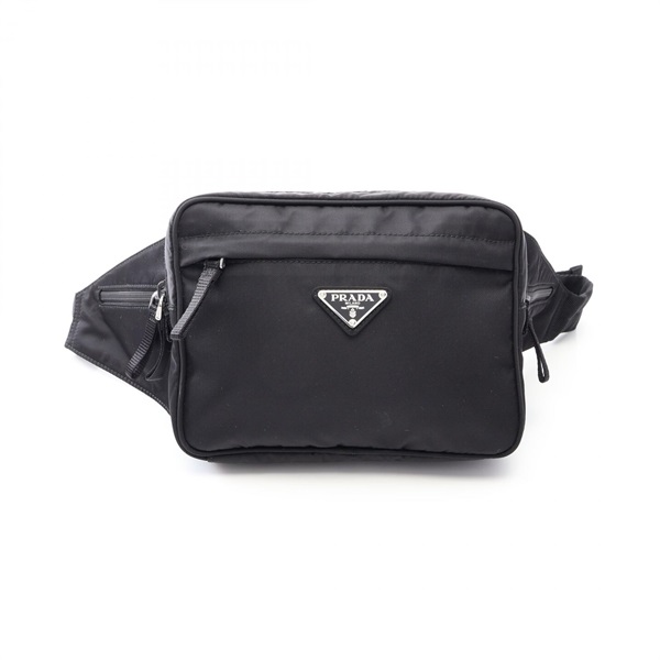PRADA TESSUTO MONTAG Triangle logo Waist Belt Bum Bag Nylon Black Used unisex