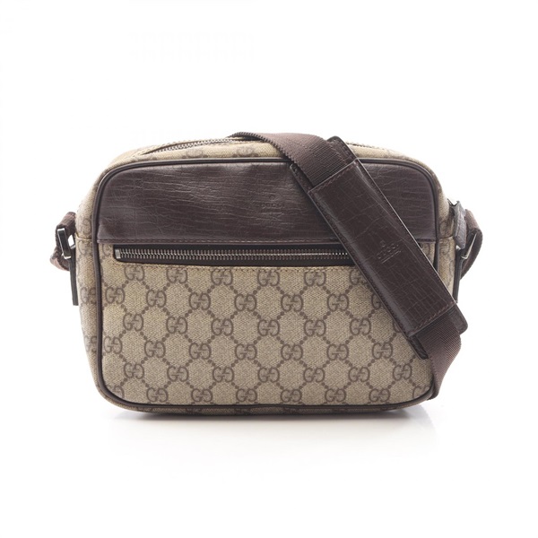 GUCCI GG plus Crossbody Shoulder Bag 114291 canvas leather Beige Brown Used